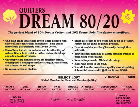 Quilters  Dream 80/20 Packaged Batting